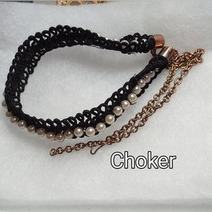 Vintage Black Lace & Pearl Choker Necklace